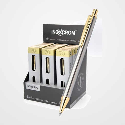 BOLIGRAFO INOXCROM INOX-70 GOLD EXPOSITOR DE 12