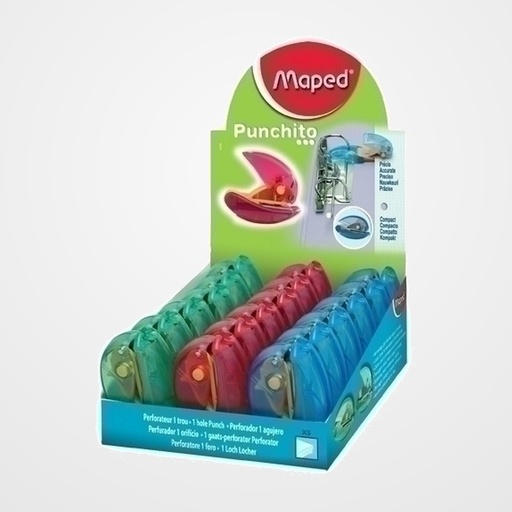 TALADRO 1 PUNZON MAPED PUNCHITO (5h) EXPOSITOR de 18 SURTIDO