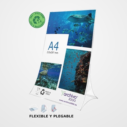EXPOSITOR SOBREMESA A.2000 EN FORMA DE L A4 VERTICAL FLEXIBLE CRISTAL