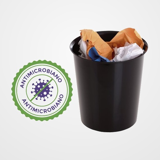 PAPELERA PLASTICO CERRADA A.2000 ANTIMICROBIANO SANITIZED (CAP.18 l) NEGRO