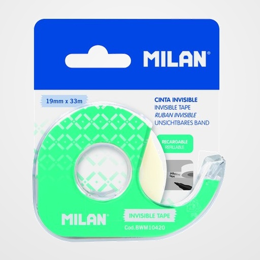 CINTA ADHESIVA MILAN INVISIBLE rollo 33x19 con DISPENSADOR