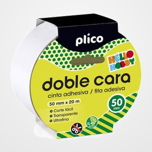 CINTA ADHESIVA DOBLE CARA PLICO rollo 20x50 MAXIMA ANCHURA