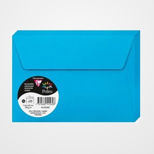 SOBRE CLAIREFONTAINE POLLEN 114x162 120g AZUL TURQUESA PAQUETE DE 20