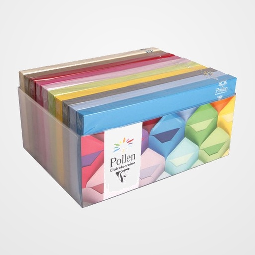 SOBRE CLAIREFONTAINE 110x220 120g EXPOSITOR DE 200 20x TURQUESA 20x AZUL LAVANDA 20x GRIS ACERO 20x AMARILLO 20x VERDE FLORAL 20x ROSA PELADILLA 20x FUCSIA 20x ROJO GROSELLA 20x KRAFT 20x MARFIL