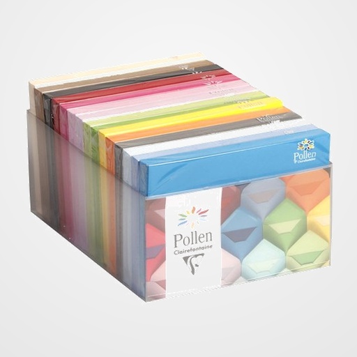 SOBRE CLAIREFONTAINE 114x162 120g EXPOSITOR DE 300 20x TURQUESA 20x AZUL LAVANDA 20x AZUL 20x GRIS ACERO 20x CLEMENTINA 20x AMARILLO SOL 20x VERDE MENTA 20x VERDE FLORAL 20x LILA 20x ROSA PELADILLA 20x FUCSIA 20x ROJO GROSELLA 20x NEGRO 20x KRAFT 20x MARFIL