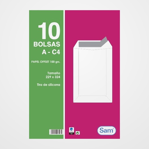 SOBRE-BOLSA SAM 229x324 BLANCO 100g (SILICONA) PAQUETE DE 10