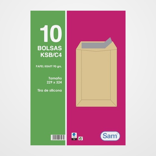 SOBRE-BOLSA SAM 229x324 KRAFT 90g (SILICONA) PAQUETE DE 10