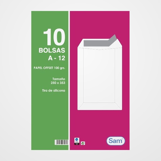 SOBRE-BOLSA SAM 250x353 BLANCO 100g (SILICONA) PAQUETE DE 10