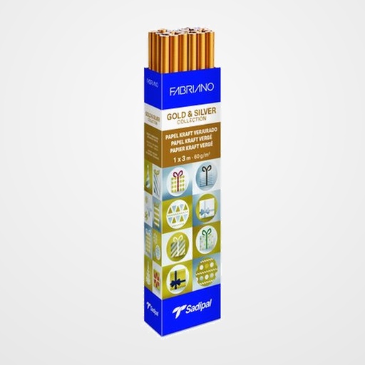 PAPEL de EMBALAR KRAFT ROLLO SADIPAL ORO 1x3 m 60gr EXPOSITOR de 25 ROLLOS