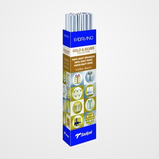 PAPEL de EMBALAR KRAFT ROLLO SADIPAL PLATA 1x3 m 60gr EXPOSITOR de 25 ROLLOS