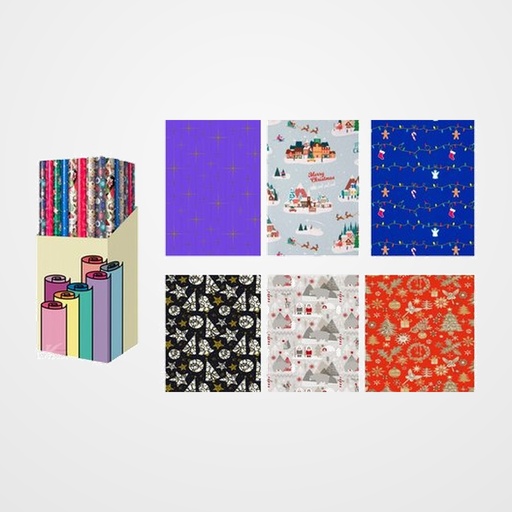 PAPEL de REGALO ROLLO TV 0,7x2 m (CAJA de 60) DELUXE NAVIDAD