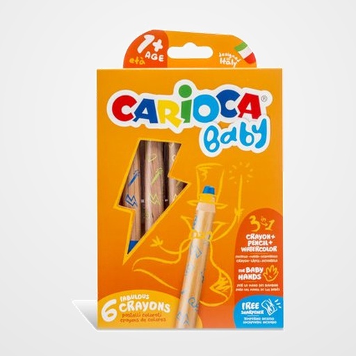 LAPICES de COLORES CARIOCA BABY 3 en 1 ESTUCHE DE 6 (incluye sacapuntas)