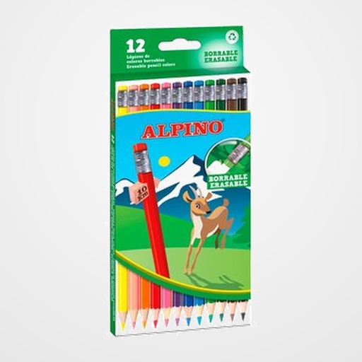 LAPICES de COLORES ALPINO BORRABLE estuche de 12 con GOMA