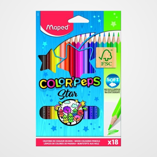 LAPICES de COLORES MAPED COLOR PEPS  estuche de 18