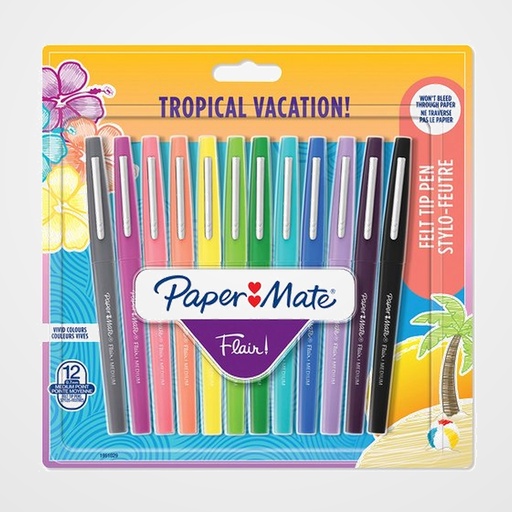 ROTULADOR FIBRA PAPER MATE TROPICAL VACATION SURTIDO BLISTER de 12
