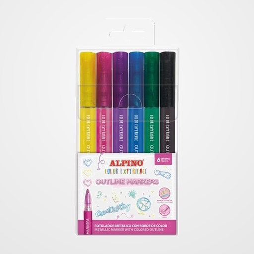 ROTULADOR FIBRA ALPINO COLOR EXPERIENCE METALLIC OUTLINER (DOBLE LINEA) BOLSA de 6