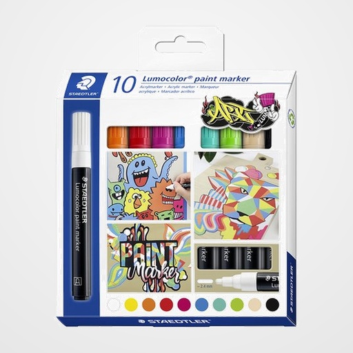 ROTULADOR ACRILICO STAEDTLER 349 LUMOCOLOR PAINT PERMANENTE ESTUCHE DE 10