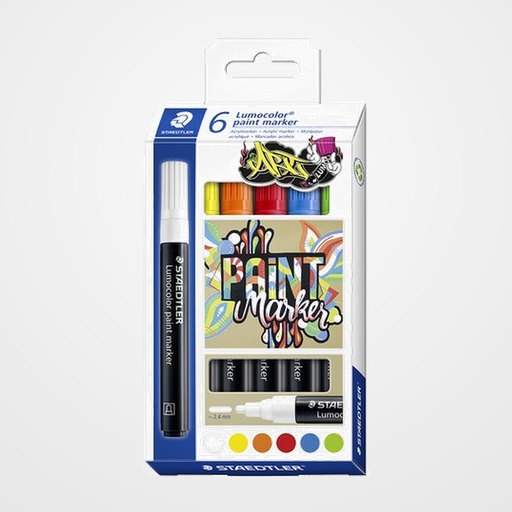 ROTULADOR ACRILICO STAEDTLER 349 LUMOCOLOR PAINT PERMANENTE ESTUCHE DE 6