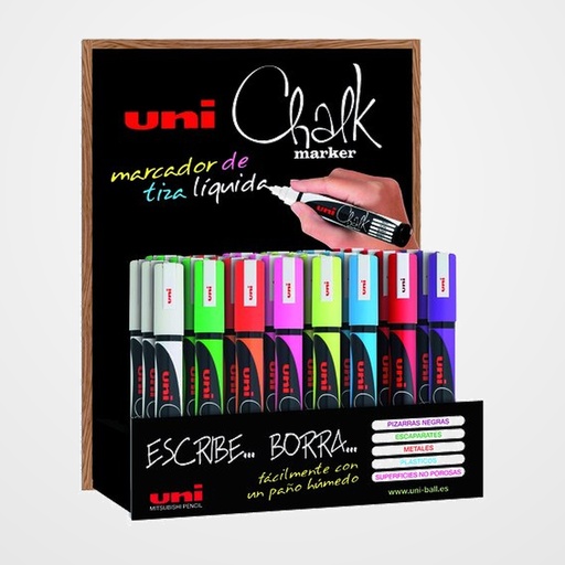 MARCADOR TIZA LIQUIDA UNI-BALL CHALK MARKER (PWE-5M) 1,8-2,5 mm EXPOSITOR de 36