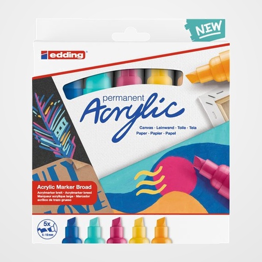 MARCADOR ACRYLIC EDDING 5000 BISELADO (5-10 mm) COLORES ABSTRACTO estuche de 5