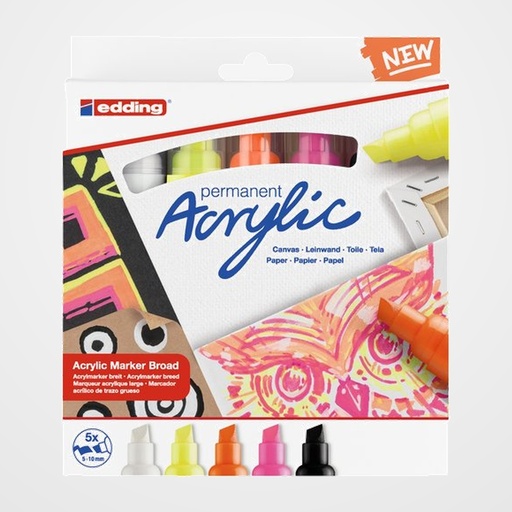 MARCADOR ACRYLIC EDDING 5000 BISELADO (5-10 mm) COLORES NEON estuche de 5