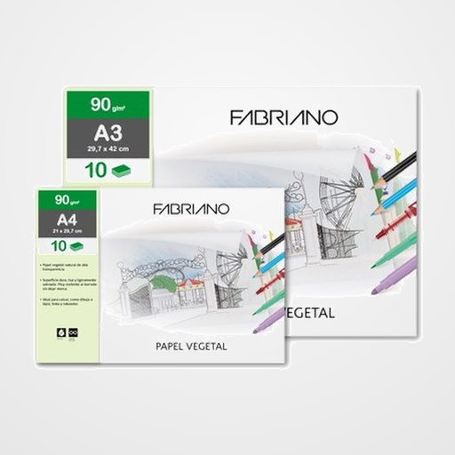 LAMINA PAPEL VEGETAL FABRIANO A3 90 gr. BOLSA DE 12