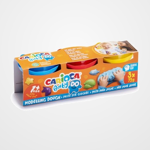 PLASTILINA CARIOCA BABY DOUGH VASITOS 75 gr. CAJA de 3