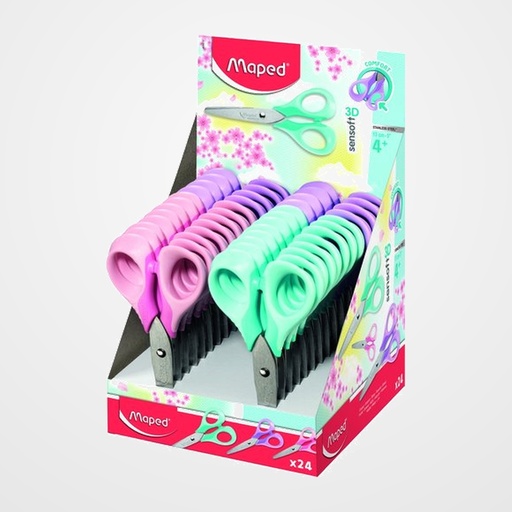TIJERAS ESCOLARES MAPED SENSOFT PASTEL 3D 13 cm. EXPOSITOR de 24