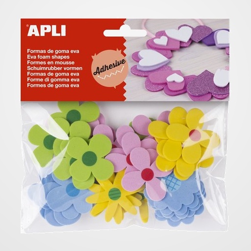 GOMA EVA APLI FORMAS ADHESIVAS FLORES BOLSA de 40