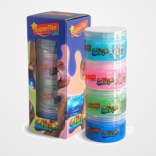 JUEGO SUPERTITE SLIME BOTE 120gr SURTIDO COLORES PURPURINA PACK de 4