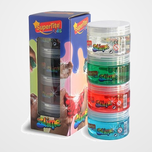 JUEGO SUPERTITE SLIME BOTE 120gr SURTIDO COLORES TRANSPARENTE PACK de 4