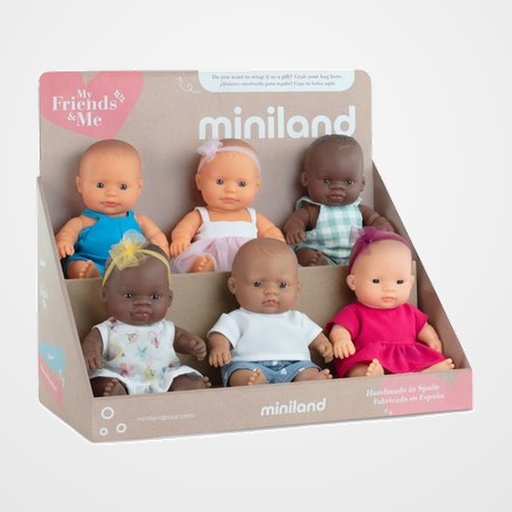 MUÑECOS MINILAND MF&M 21cm EXPOSITOR de 12 (+10 meses)