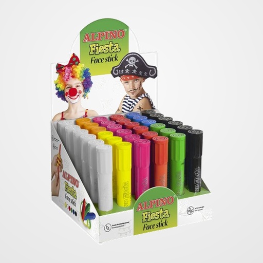 MAQUILLAJE ALPINO FIESTA FACE STICK BARRA de 5 gr. COLORES CLASICOS EXPOSITOR de 36