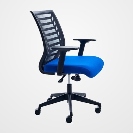 SILLA ROCADA RD-907/3 RESPALDO MALLA NEGRO CON BRAZOS Y TAPICERIA AZUL