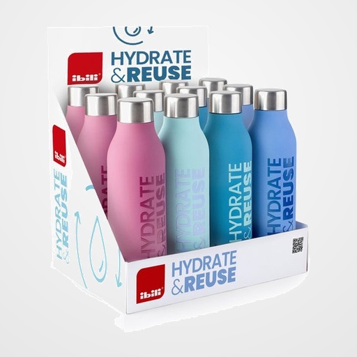 BOTELLA TERMO H&R 500 ml ACERO INOX ACABADO TOUCH EXPOSITOR DE 12 COLORES PASTELES