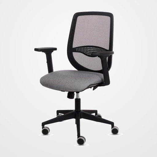 SILLA FELLOWES FLUENZA BRAZOS REGULABLES 2D RESPALDO MALLA NEGRA ASIENTO TAPIZADO GRIS