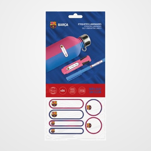 ETIQUETA MINE ADHESIVA LAMINADA FC BARCELONA BLISTER DE 36 (12x grandes, 18x alargadas y 6x redondas)
