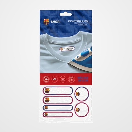 ETIQUETA MINE TERMOADHESIVA (TEXTIL) FC BARCELONA BLISTER DE 36 (12x grandes, 18x alargadas y 6x redondas)