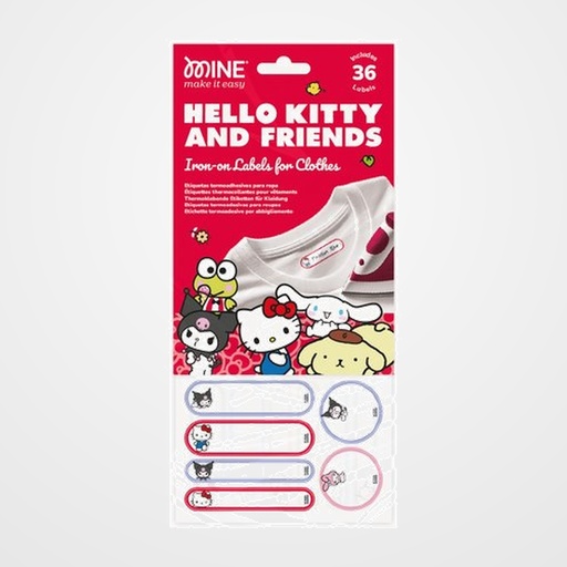 ETIQUETA MINE TERMOADHESIVA (TEXTIL) HELLO KITTY BLISTER DE 36 (12x grandes, 18x alargadas y 6x redondas)