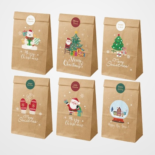 BOLSA de PAPEL DOHE NAVIDAD KRAFT S/ASAS 22x12x8 cm PACK DE 12