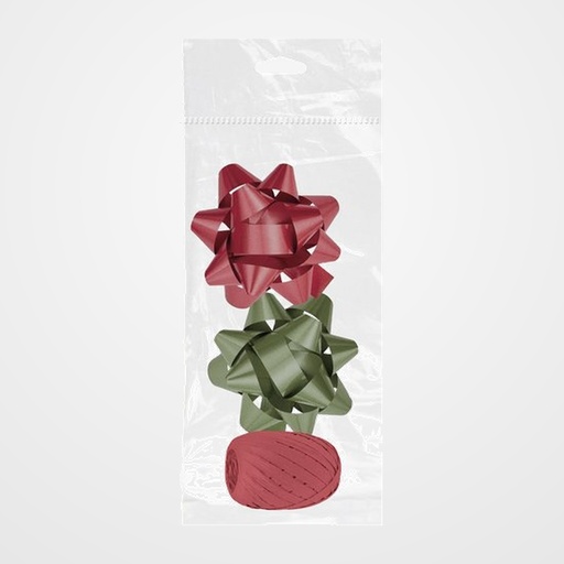 MOÑAS/COCAS DOHE de  10 mm CHIC ROJO Y VERDE PACK DE 2 + RAFIA 10 mm x 10 m ROJO