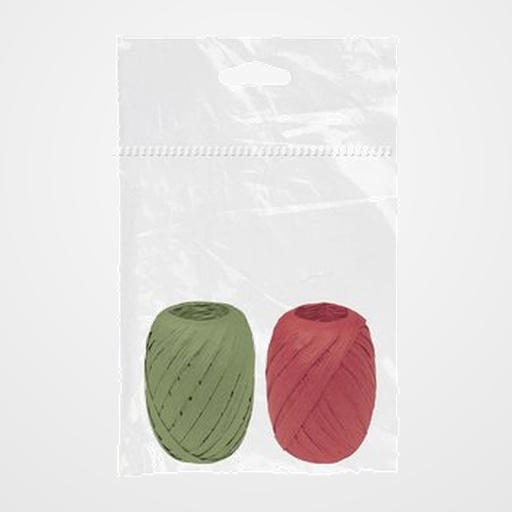 RAFIA CINTA ROLLO DOHE 10 mm x 10 m CHIC VERDE Y ROJO PACK DE 2