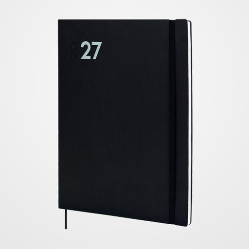 AGENDA ANUAL (2027) CATALAN FINOCAM DYNAMIC MARA COSIDA tapa FLEXIBLE con GOMA Y12 210x270 S/V NEGRE