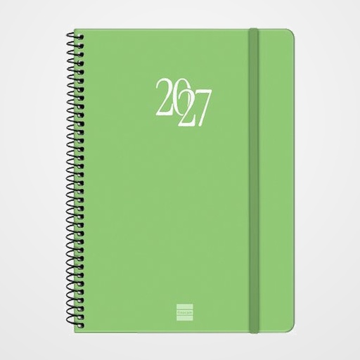 AGENDA ANUAL (2027) CATALAN FINOCAM ESPIRAL BASIC MY ESPIRAL tapa EXTRA con GOMA E10 155x212 S/V APAIS. VERD