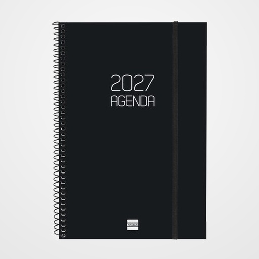AGENDA ANUAL (2027) CATALAN FINOCAM ESPIRAL BASIC OPAQUE ESPIRAL tapa PP con GOMA E11 165x242 S/V NEGRE