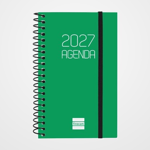 AGENDA ANUAL (2027) CATALAN FINOCAM ESPIRAL BASIC OPAQUE ESPIRAL tapa PP con GOMA E3 79x127 S/V APAIS. VERD