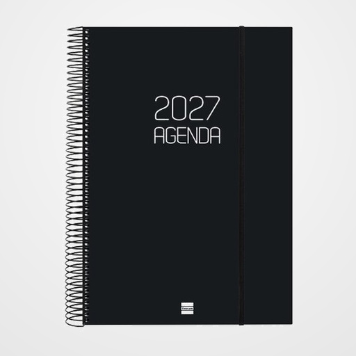 AGENDA ANUAL (2027) CATALAN FINOCAM ESPIRAL BASIC OPAQUE ESPIRAL tapa PP con GOMA E40 210x297 D/P NEGRE