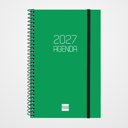 AGENDA ANUAL (2027) CATALAN FINOCAM ESPIRAL BASIC OPAQUE ESPIRAL tapa PP con GOMA E5 117x181 S/V APAIS. VERD