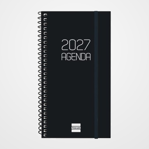 AGENDA ANUAL (2027) CATALAN FINOCAM ESPIRAL BASIC OPAQUE ESPIRAL tapa PP con GOMA E9 94x171 S/V APAIS. NEGRE