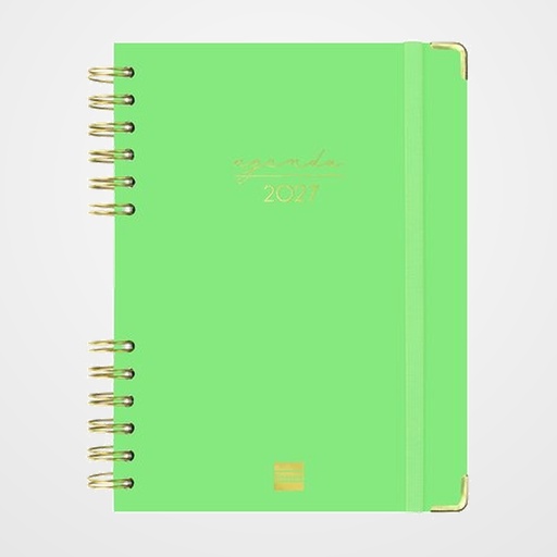 AGENDA ANUAL (2027) CATALAN FINOCAM ESPIRAL TRENDY ALMA WIRE-O tapa EXTRA con GOMA E10 155x212 D/P VERD
